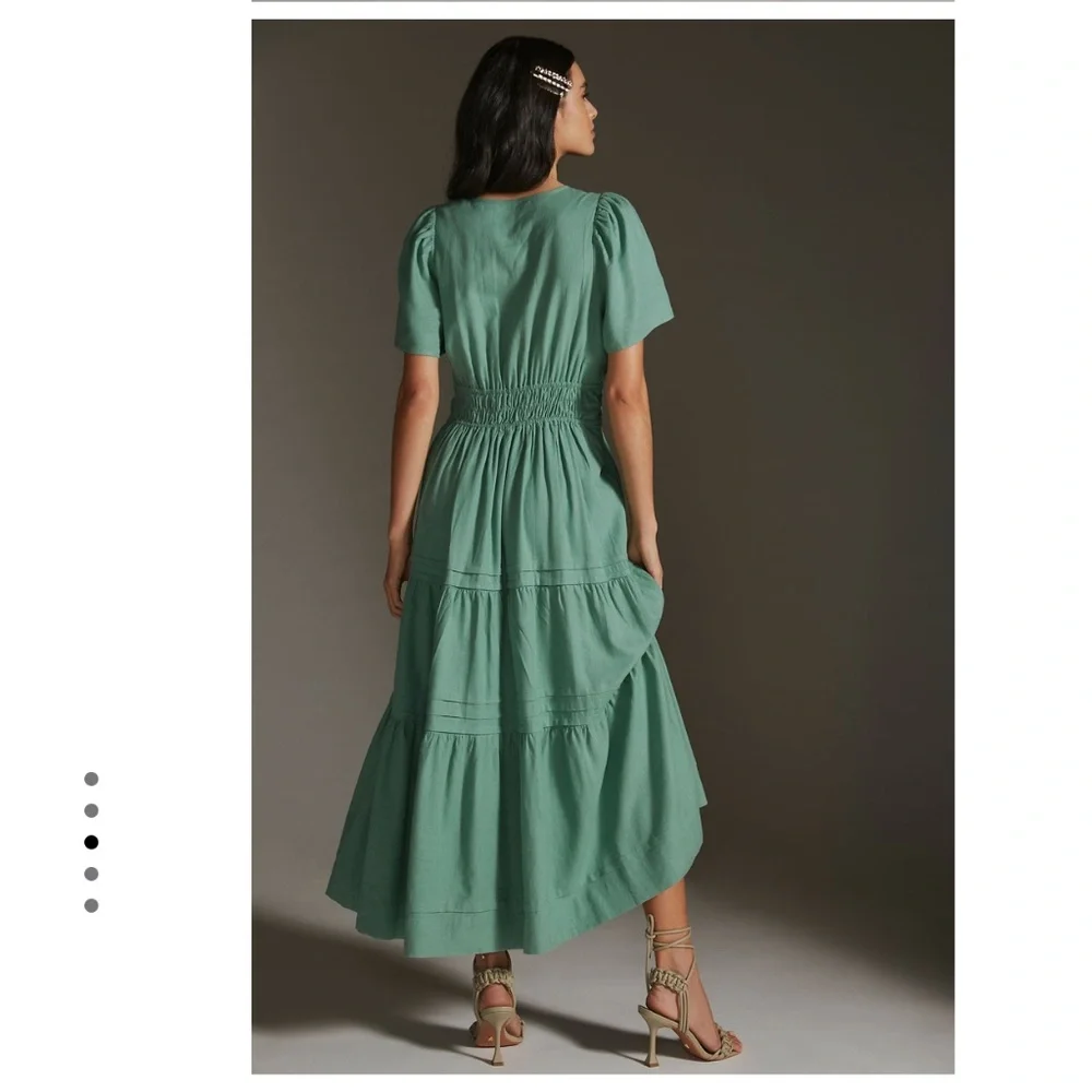 Green Sage Anthropologie Somerset Linen Blend Maxi Dress XL - Picture 7 of 7